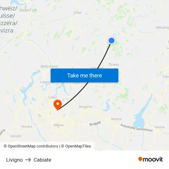 Livigno to Cabiate map
