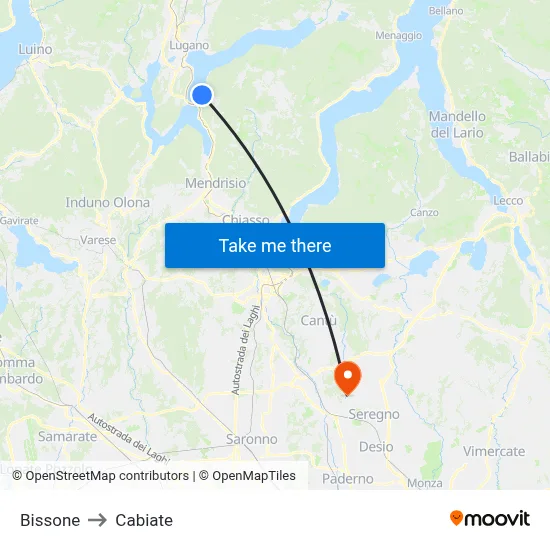 Bissone to Cabiate map