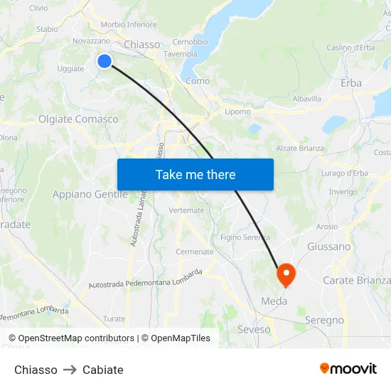 Chiasso to Cabiate map