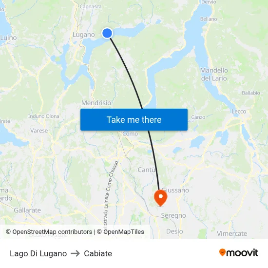 Lake of Lugano to Cabiate map