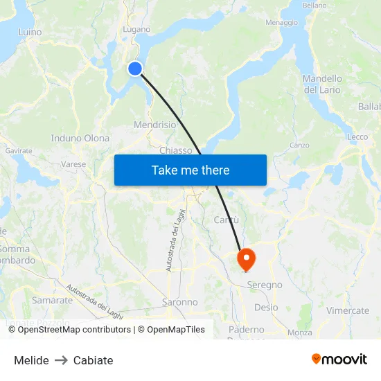 Melide to Cabiate map