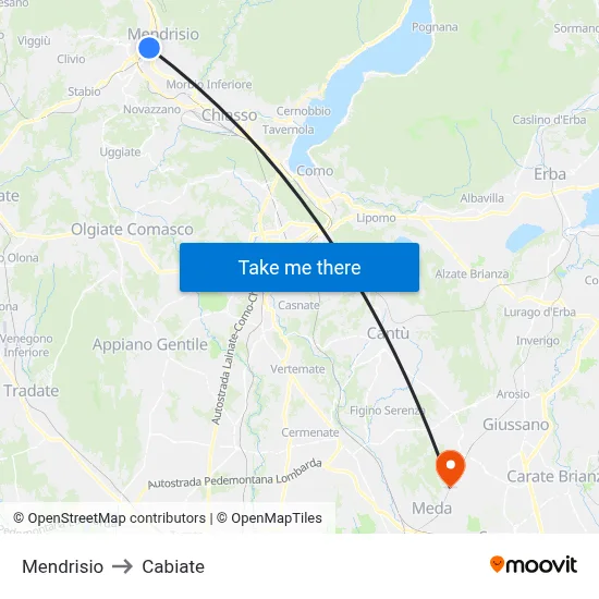 Mendrisio to Cabiate map