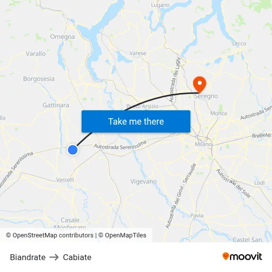 Biandrate to Cabiate map