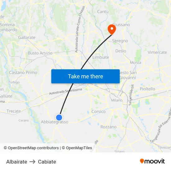 Albairate to Cabiate map