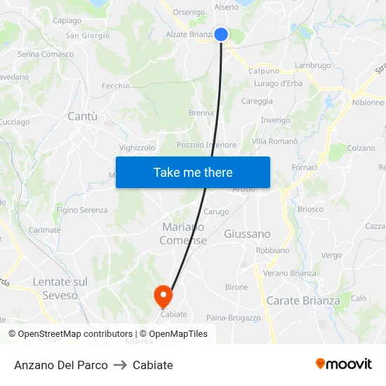 Anzano Del Parco to Cabiate map