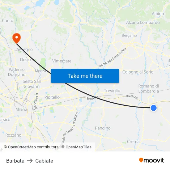 Barbata to Cabiate map
