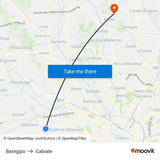 Bareggio to Cabiate map