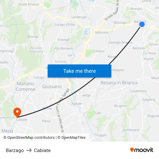 Barzago to Cabiate map