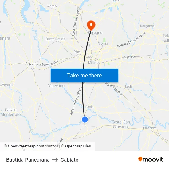 Bastida Pancarana to Cabiate map