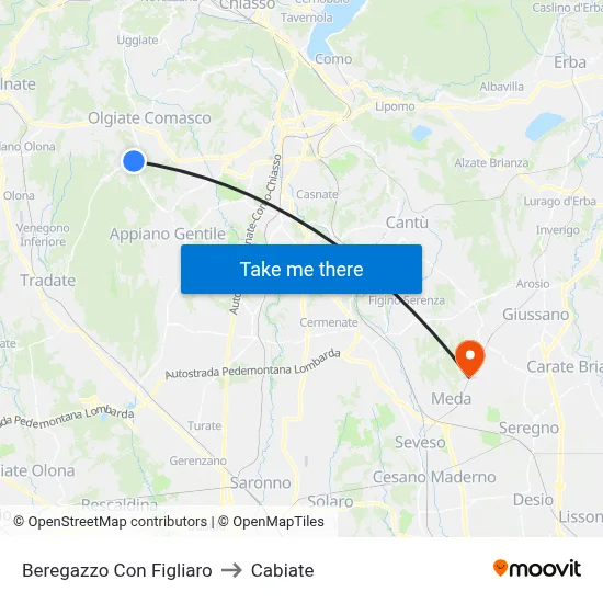 Beregazzo con Figliaro to Cabiate map