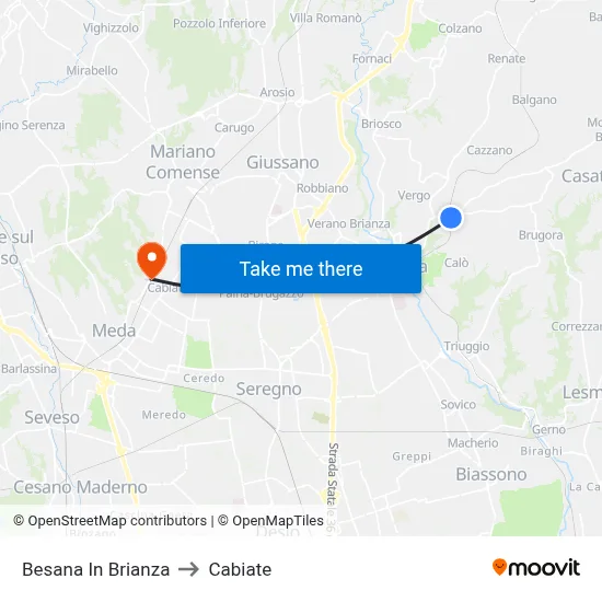 Besana in Brianza to Cabiate map