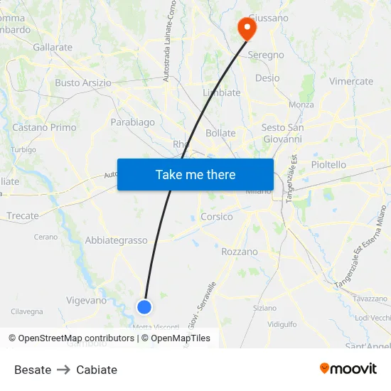 Besate to Cabiate map