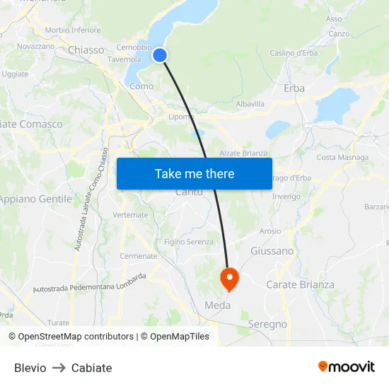 Blevio to Cabiate map