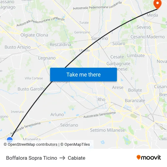 Boffalora Sopra Ticino to Cabiate map