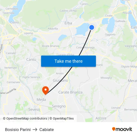 Bosisio Parini to Cabiate map