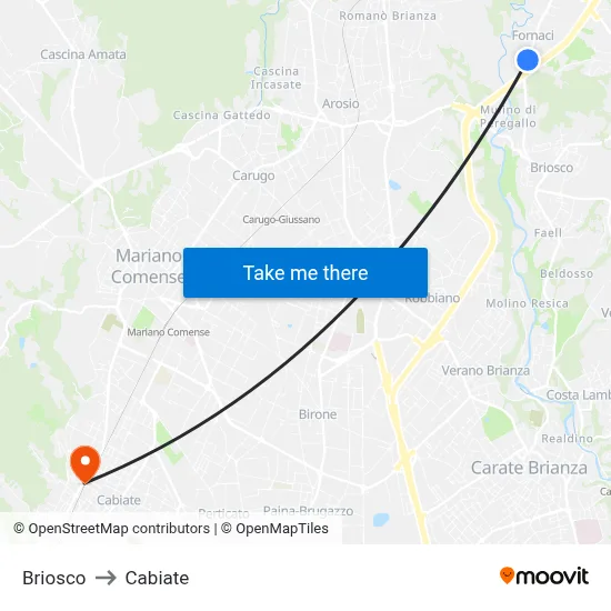 Briosco to Cabiate map