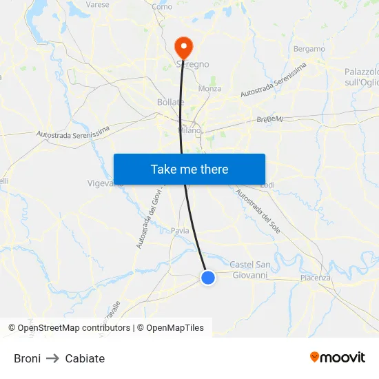 Broni to Cabiate map