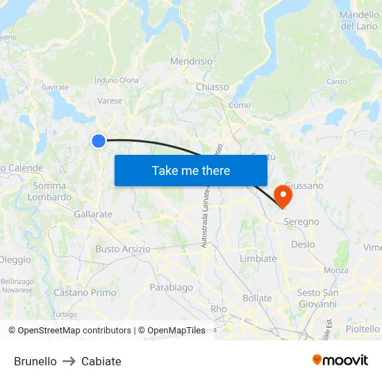 Brunello to Cabiate map