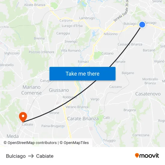 Bulciago to Cabiate map