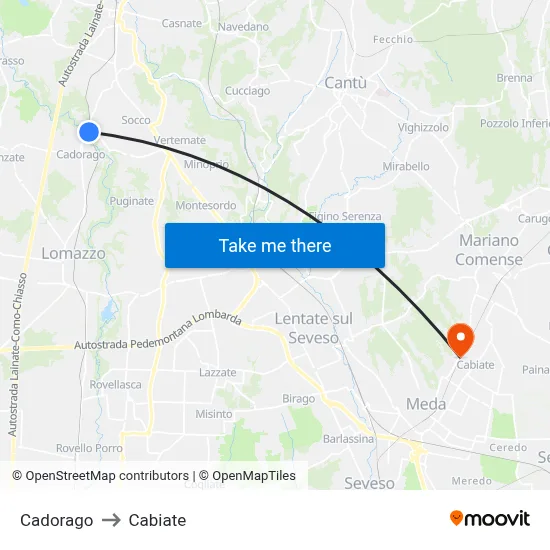 Cadorago to Cabiate map