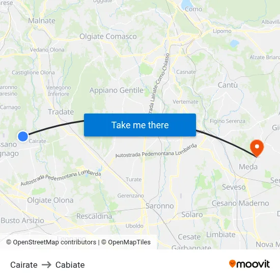 Cairate to Cabiate map