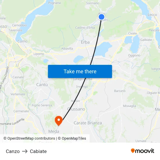 Canzo to Cabiate map