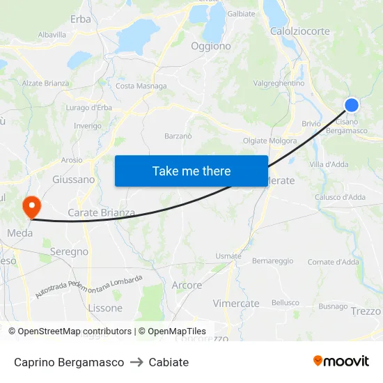 Caprino Bergamasco to Cabiate map