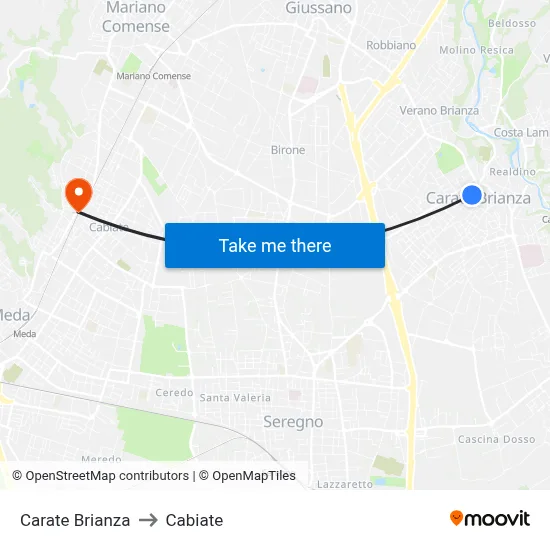 Carate Brianza to Cabiate map