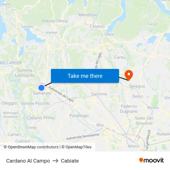 Cardano al Campo to Cabiate map