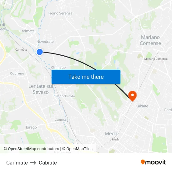 Carimate to Cabiate map