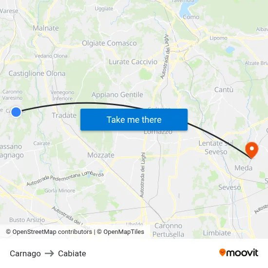 Carnago to Cabiate map