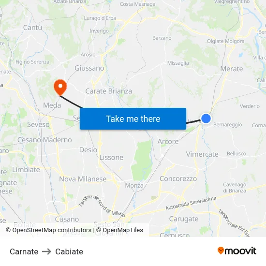 Carnate to Cabiate map
