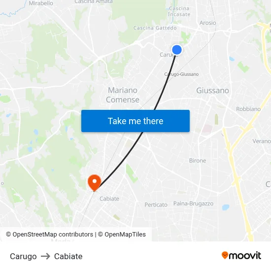 Carugo to Cabiate map