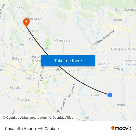 Casaletto Vaprio to Cabiate map