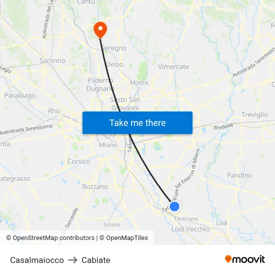 Casalmaiocco to Cabiate map