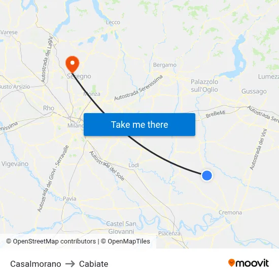 Casalmorano to Cabiate map