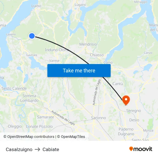 Casalzuigno to Cabiate map