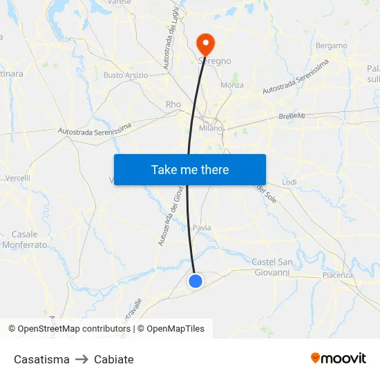 Casatisma to Cabiate map