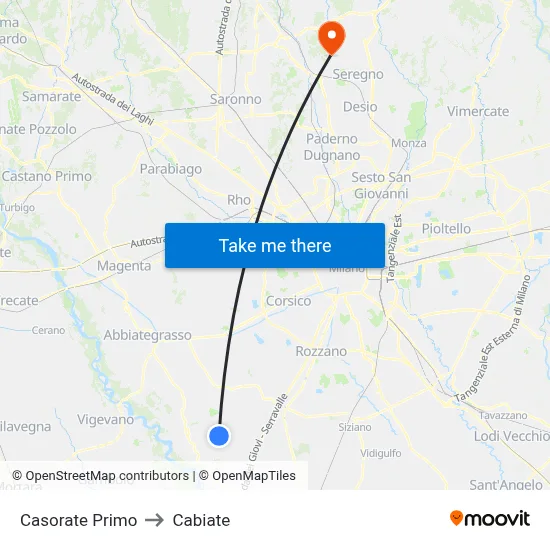 Casorate Primo to Cabiate map