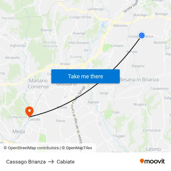 Cassago Brianza to Cabiate map