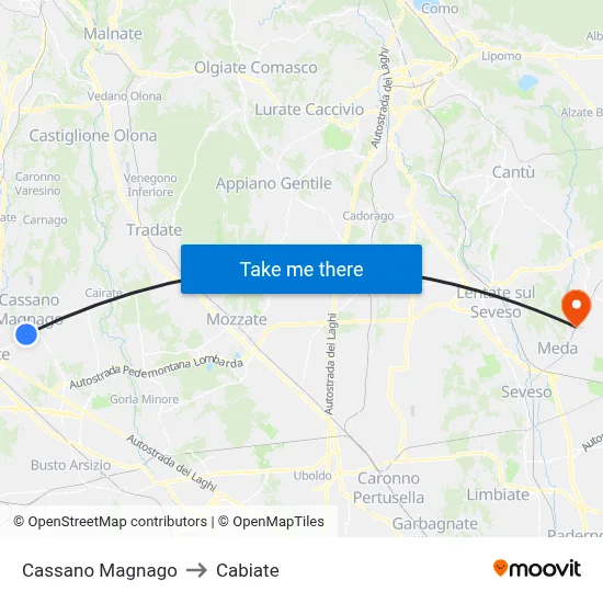Cassano Magnago to Cabiate map