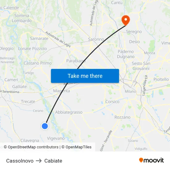 Cassolnovo to Cabiate map