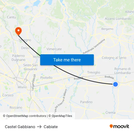 Castel Gabbiano to Cabiate map