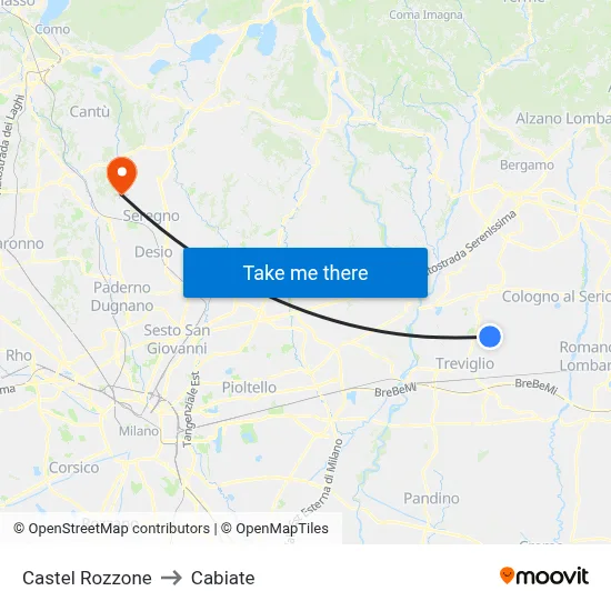 Castel Rozzone to Cabiate map