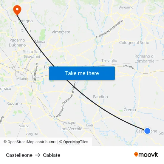 Castelleone to Cabiate map