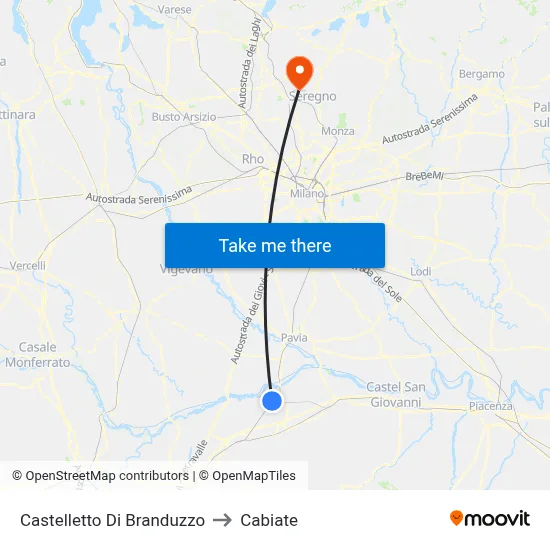 Castelletto di Branduzzo to Cabiate map