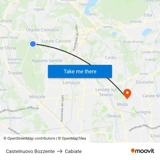 Castelnuovo Bozzente to Cabiate map