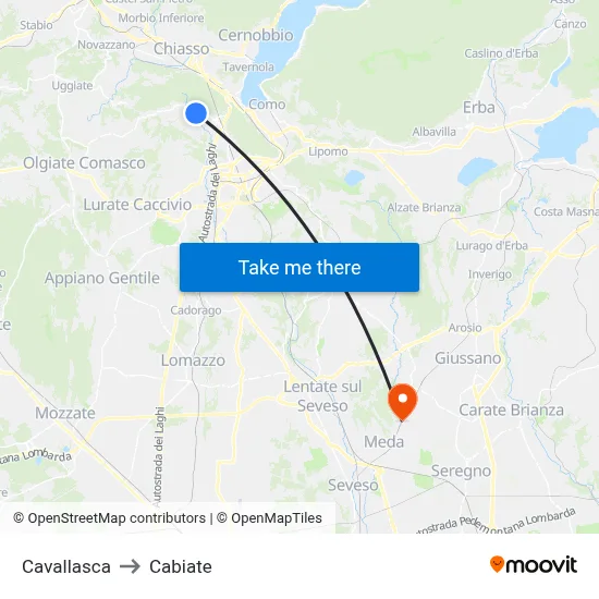 Cavallasca to Cabiate map