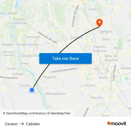 Cerano to Cabiate map