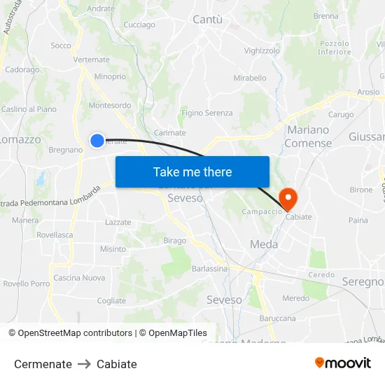 Cermenate to Cabiate map